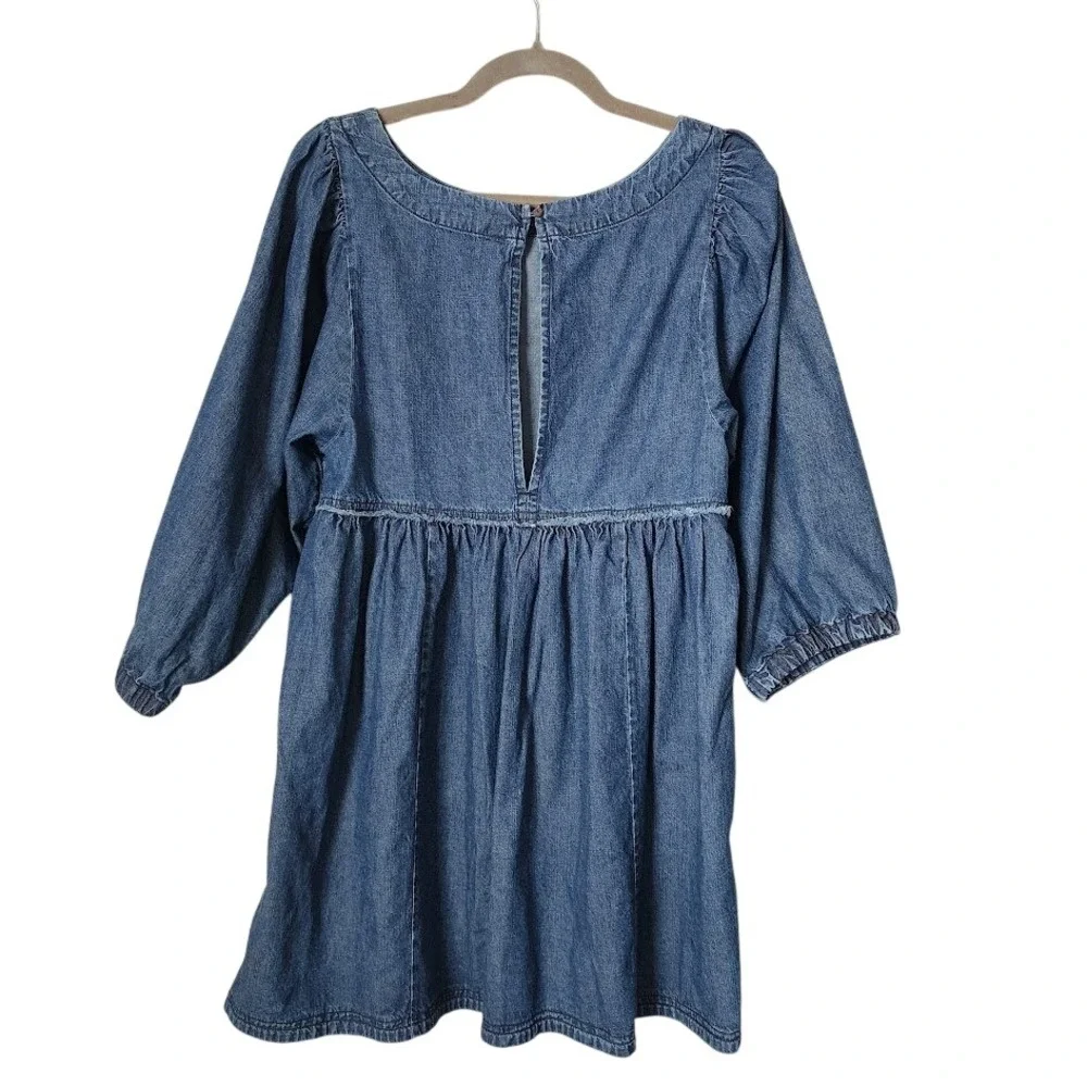 FREE PEOPLE Get Obsessed Denim Babydoll Mini Dress artsy casual denimcore XS - Picture 2 of 8